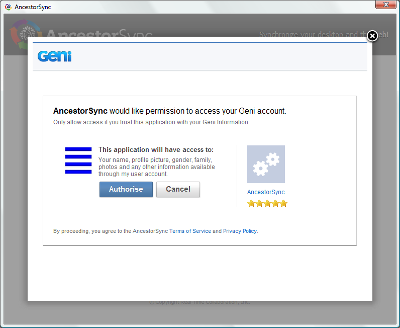 AncestorSync Geni OAuth pop-up