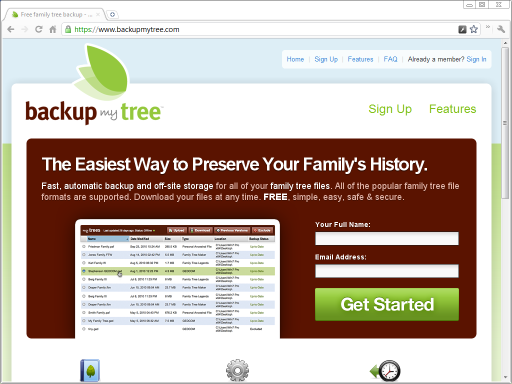 BackupMyTree Home Page