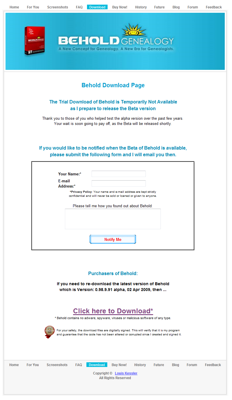 Behold download unavailable