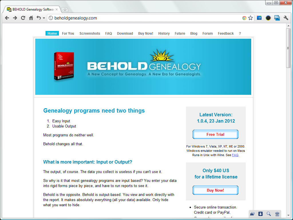 Behold home page
