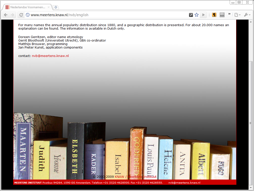 Dutch Given Names Database Home Page scrolled down