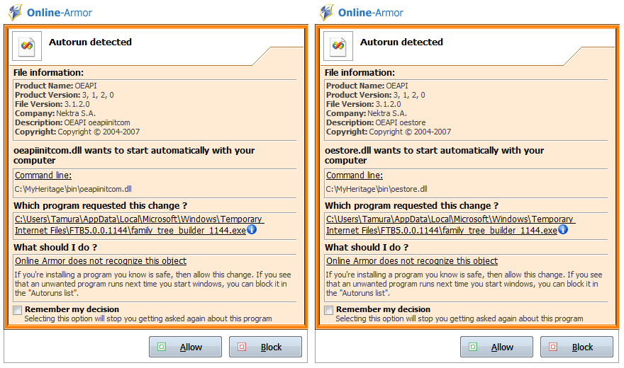 FTB installer attempts to auto-start two DLLs: oeapiinit.com and oestore.dll