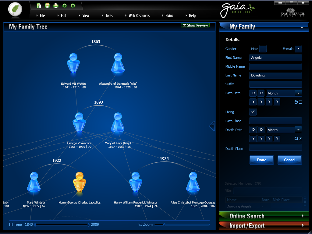 Gaia Family Tree: Complete View with Person Details