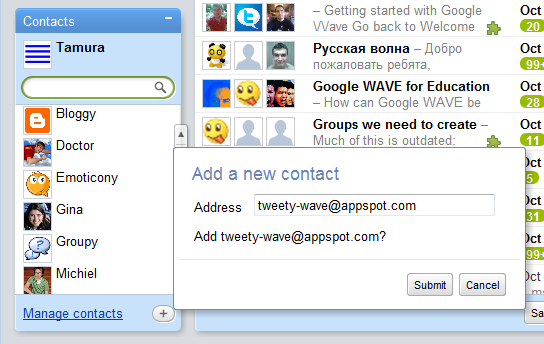 Google Wave: add Tweety