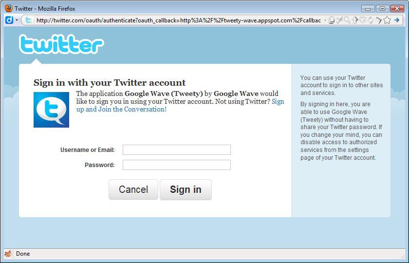 Google Wave Tweety Sign