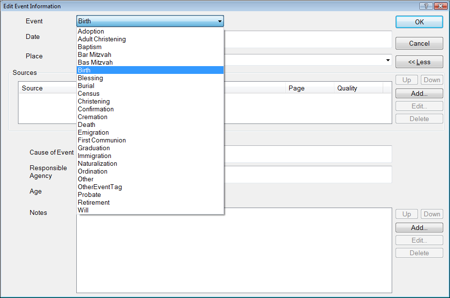 MagiKey Edit Event Info: drop down event list