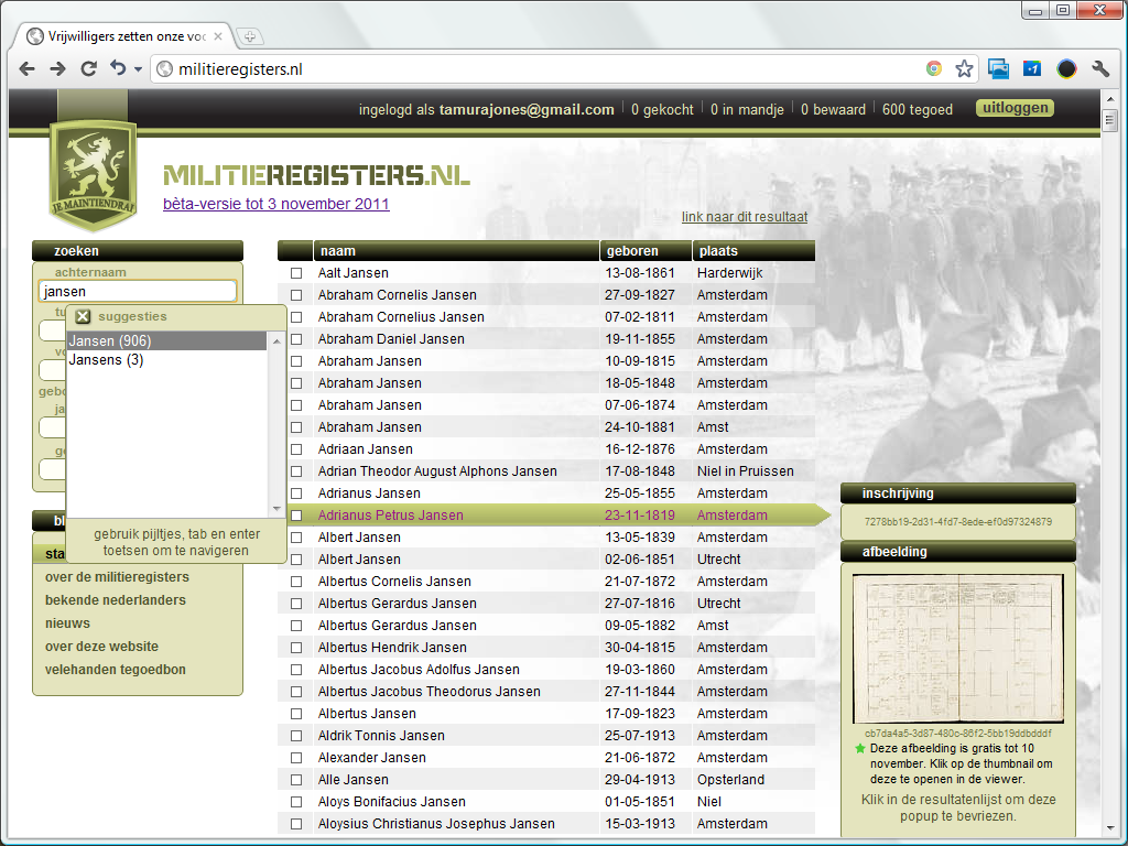 MilitieRegisters.nl browsing