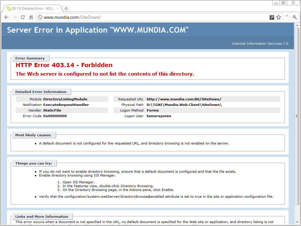 Mundia Server Error