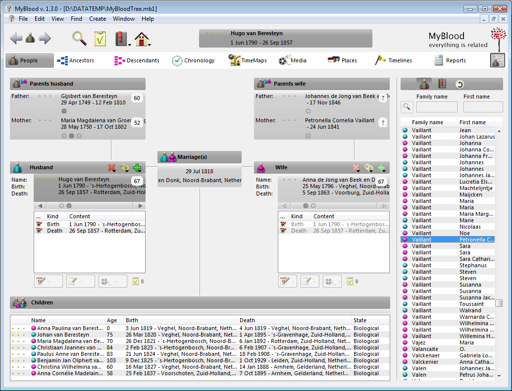MyBlood 1.3 People view with Person List