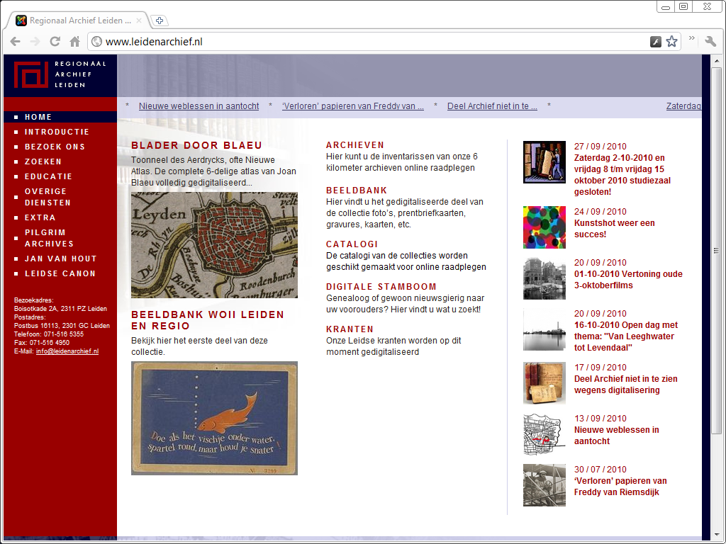 Regional Archive Leiden Home Page 2010 Old