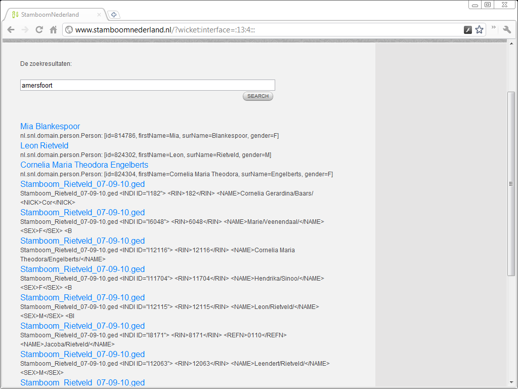 StamboomNederland Search Results: raw XML