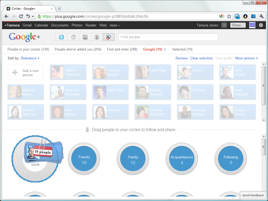 Google+: group drag & drop