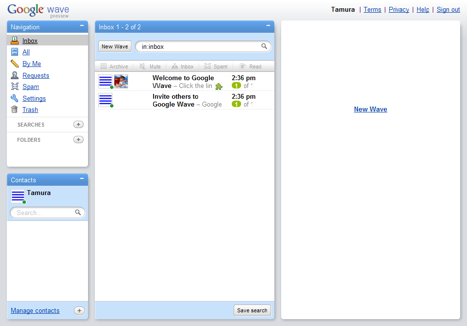 Google Wave First Page