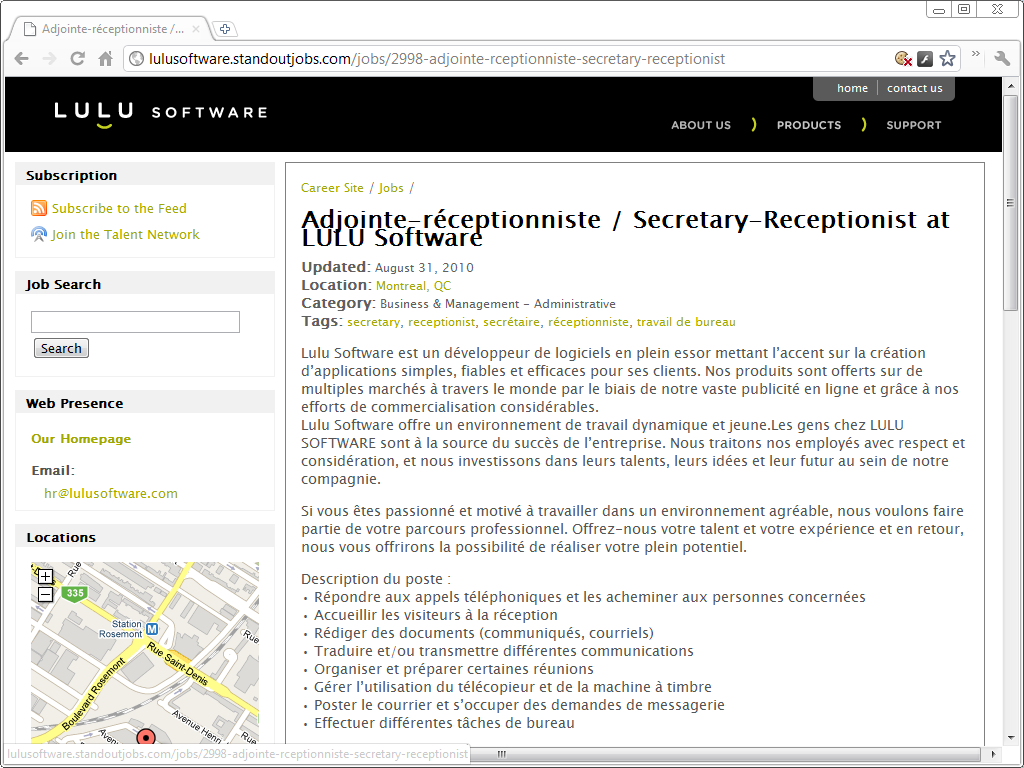 Lulu Software looking for a receptionist