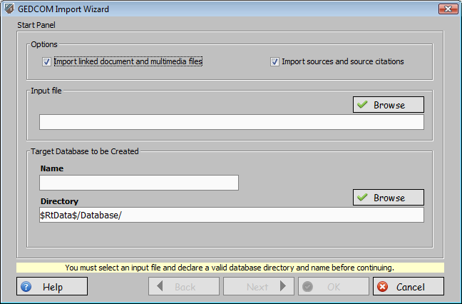 rootsTrust 0.99 GEDCOM Import wizard